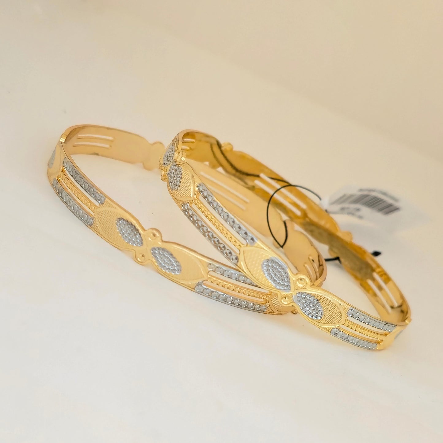 Dual Tone CNC Elongated Oval Design Bangles for Women | Gold & Silver Slim Designer Bangles