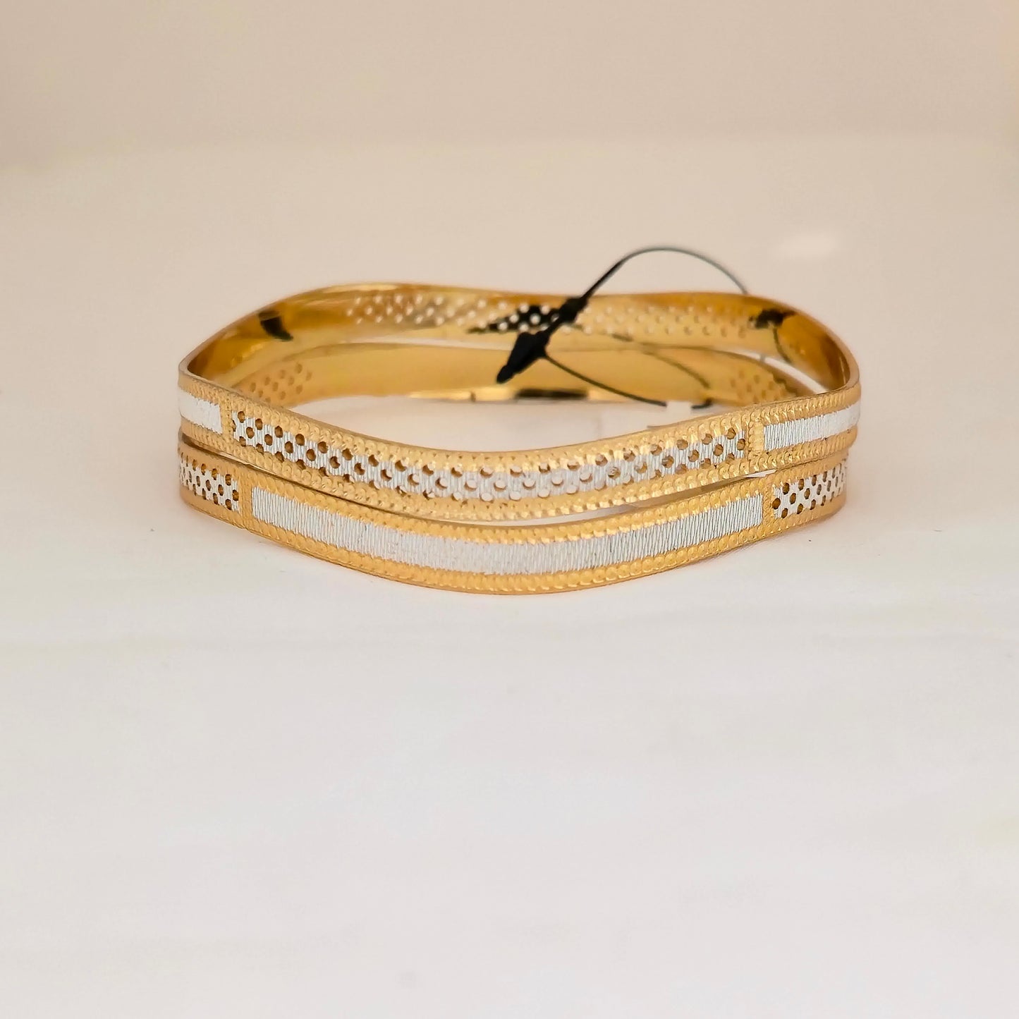 Dual Tone CNC Textured Line Bangles for Women | Gold & Silver Minimal Designer Bangles