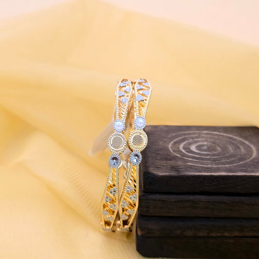 Dual Tone CNC Floral Circle Design Bangles for Women | Gold & Silver Traditional Designer Bangles