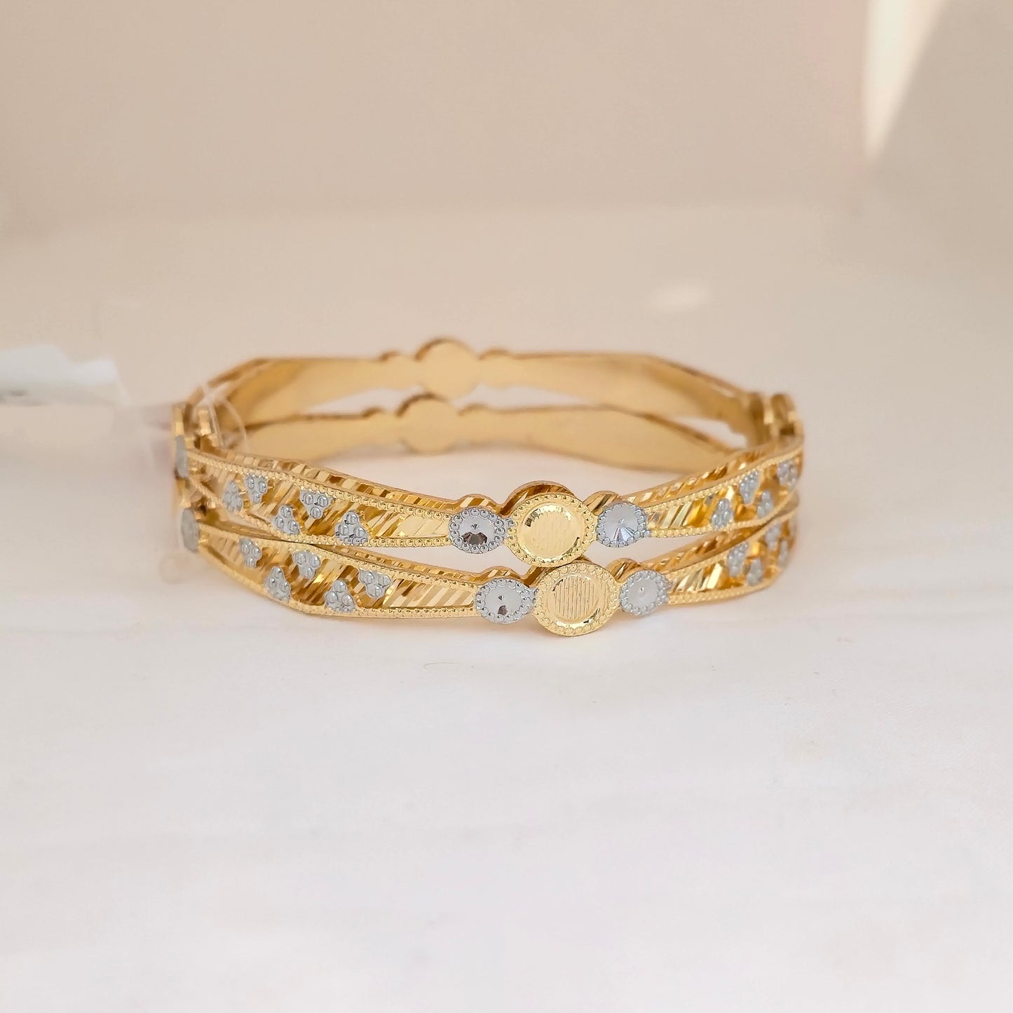 Dual Tone CNC Floral Circle Design Bangles for Women | Gold & Silver Traditional Designer Bangles