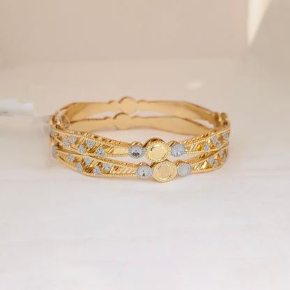Dual Tone CNC Floral Circle Design Bangles for Women | Gold & Silver Traditional Designer Bangles