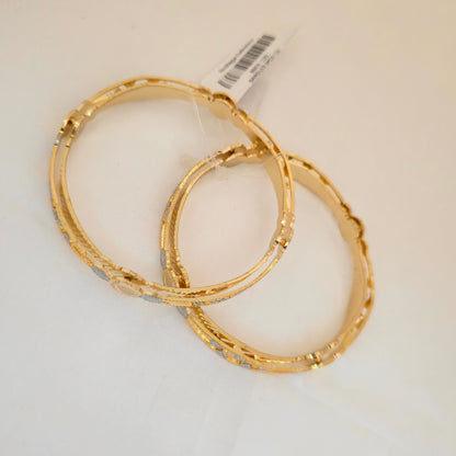 Dual Tone CNC Floral Circle Design Bangles for Women | Gold & Silver Traditional Designer Bangles