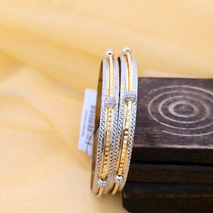 Dual Tone CNC Linear Crystal Ball Bangles for Women | Gold Silver Designer Bangles