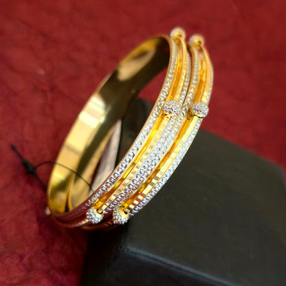 Dual Tone CNC Linear Crystal Ball Bangles for Women | Gold Silver Designer Bangles