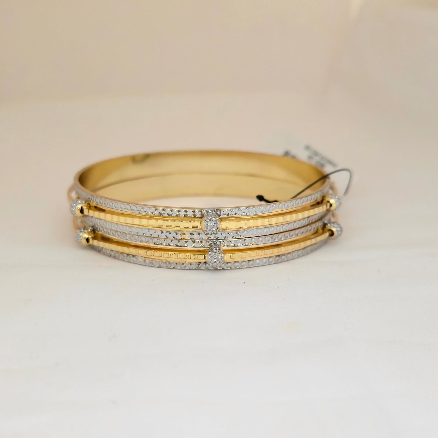 Dual Tone CNC Linear Crystal Ball Bangles for Women | Gold Silver Designer Bangles