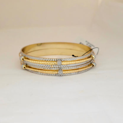 Dual Tone CNC Linear Crystal Ball Bangles for Women | Gold Silver Designer Bangles