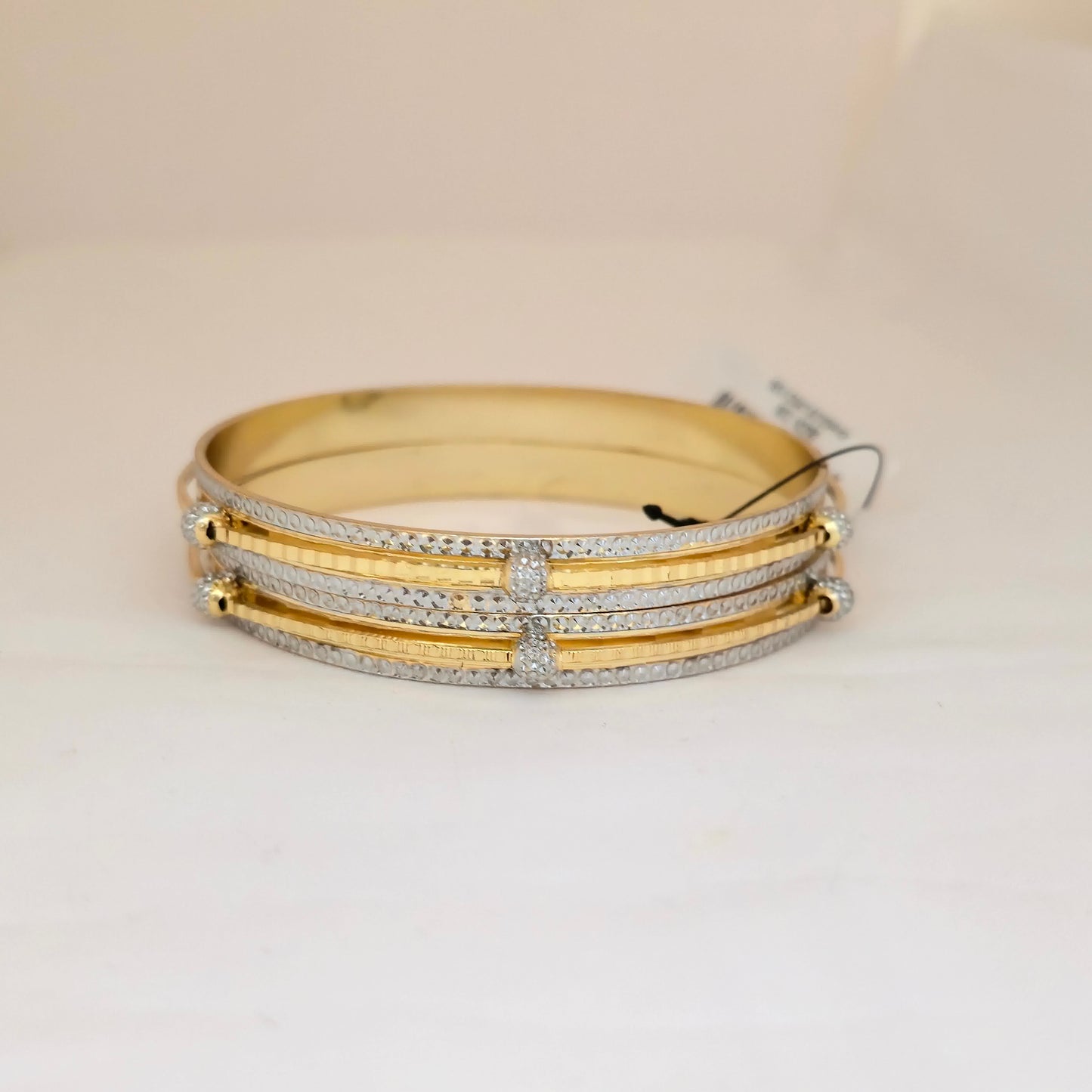 Dual Tone CNC Linear Crystal Ball Bangles for Women | Gold Silver Designer Bangles
