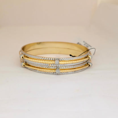 Dual Tone CNC Linear Crystal Ball Bangles for Women | Gold Silver Designer Bangles