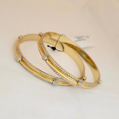 Dual Tone CNC Linear Crystal Ball Bangles for Women | Gold Silver Designer Bangles
