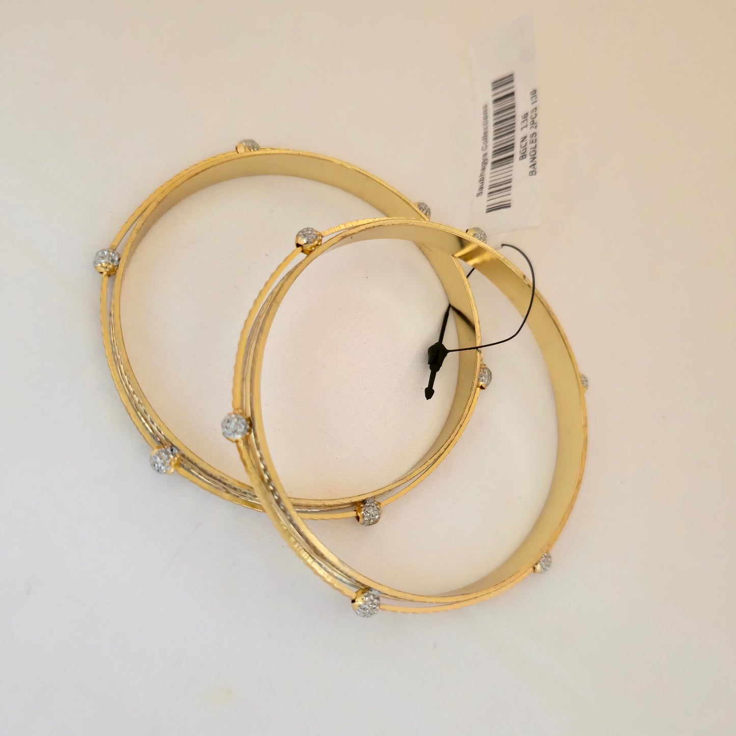 Dual Tone CNC Linear Crystal Ball Bangles for Women | Gold Silver Designer Bangles