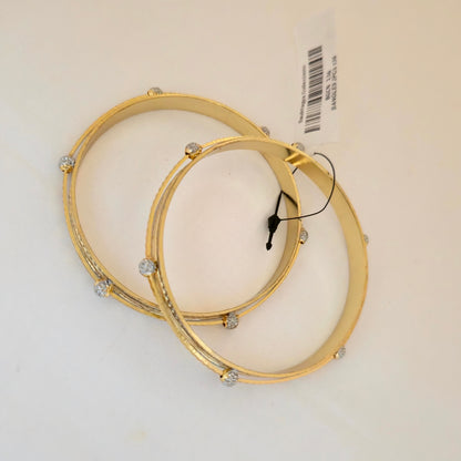 Dual Tone CNC Linear Crystal Ball Bangles for Women | Gold Silver Designer Bangles