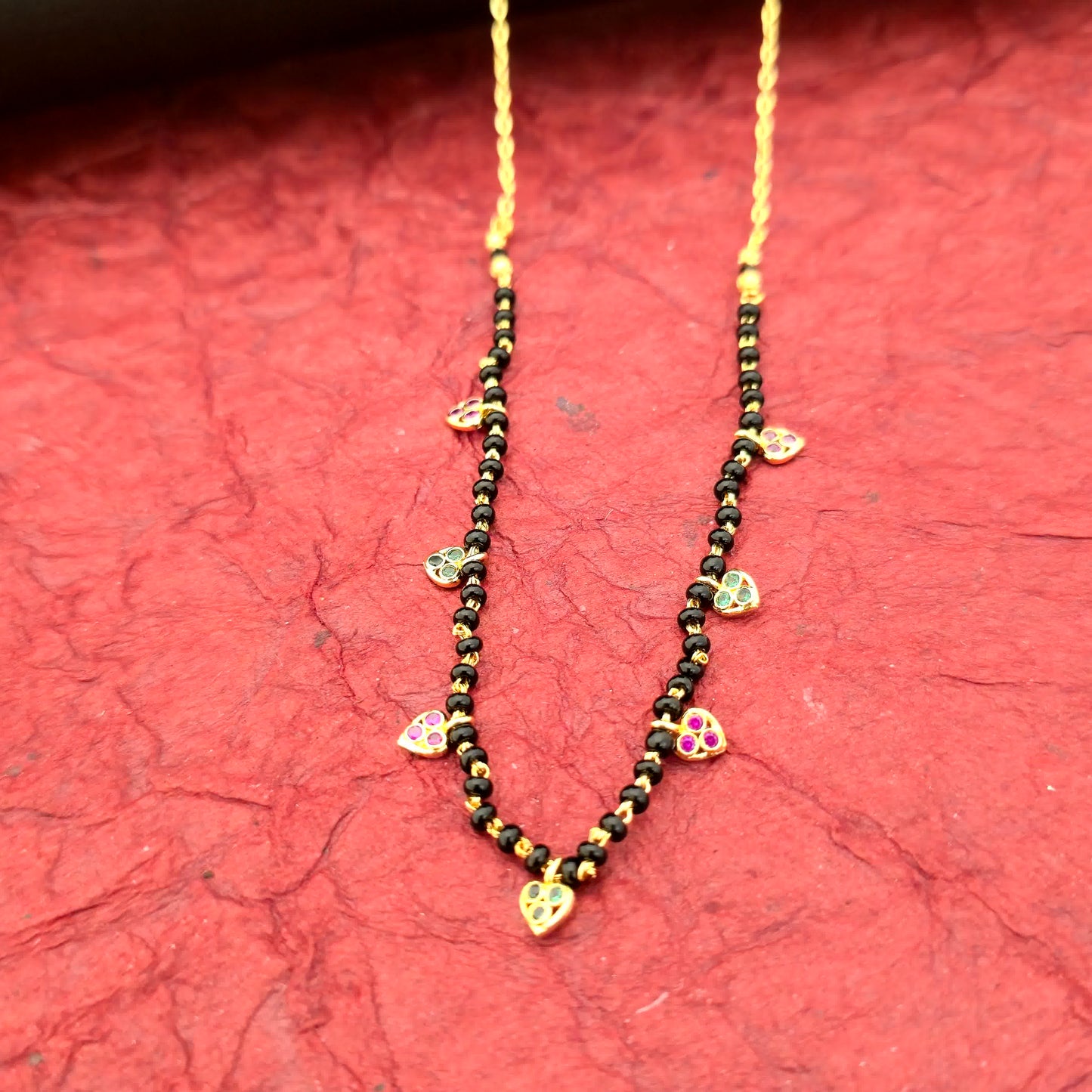Designer Black Bead Mangalsutra Dokiya with Multicolor Heart Charms for Women