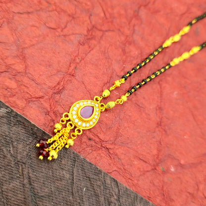 Elegant Black Bead Mangalsutra Dokiya with Ruby Stone Pendant for Women