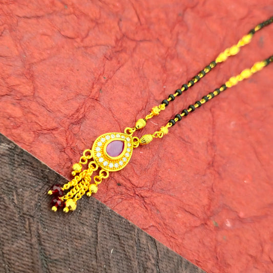 Elegant Black Bead Mangalsutra Dokiya with Ruby Stone Pendant for Women