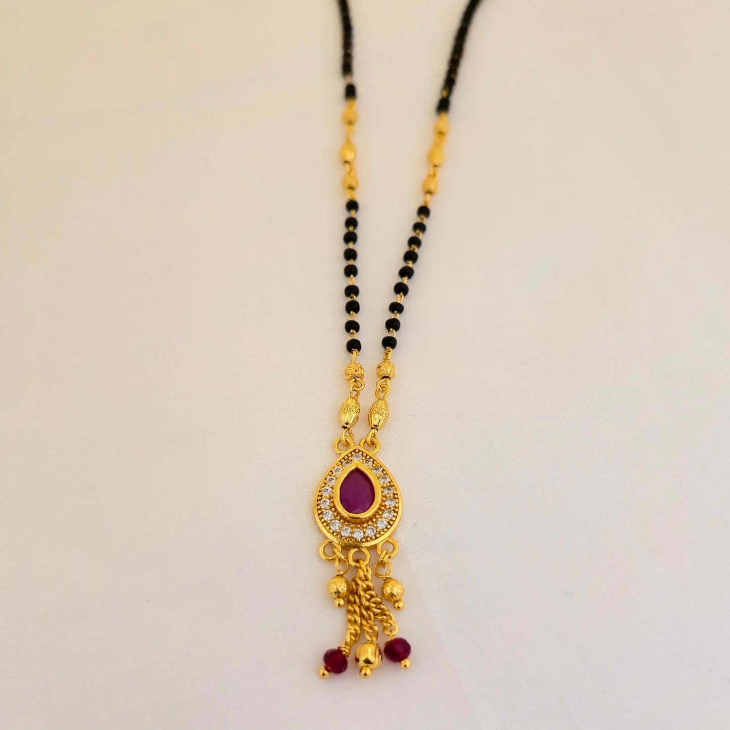 Elegant Black Bead Mangalsutra Dokiya with Ruby Stone Pendant for Women