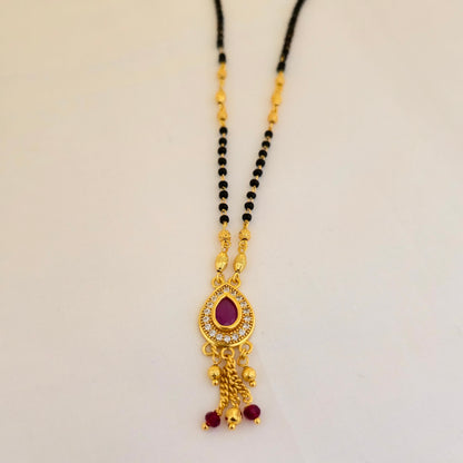 Elegant Black Bead Mangalsutra Dokiya with Ruby Stone Pendant for Women