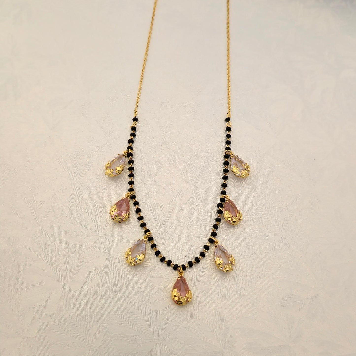 Stylish Black Bead Mangalsutra Dokiya with Crystal Drop Charms for Women