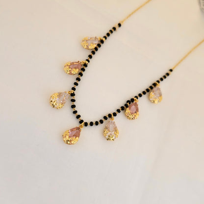 Stylish Black Bead Mangalsutra Dokiya with Crystal Drop Charms for Women