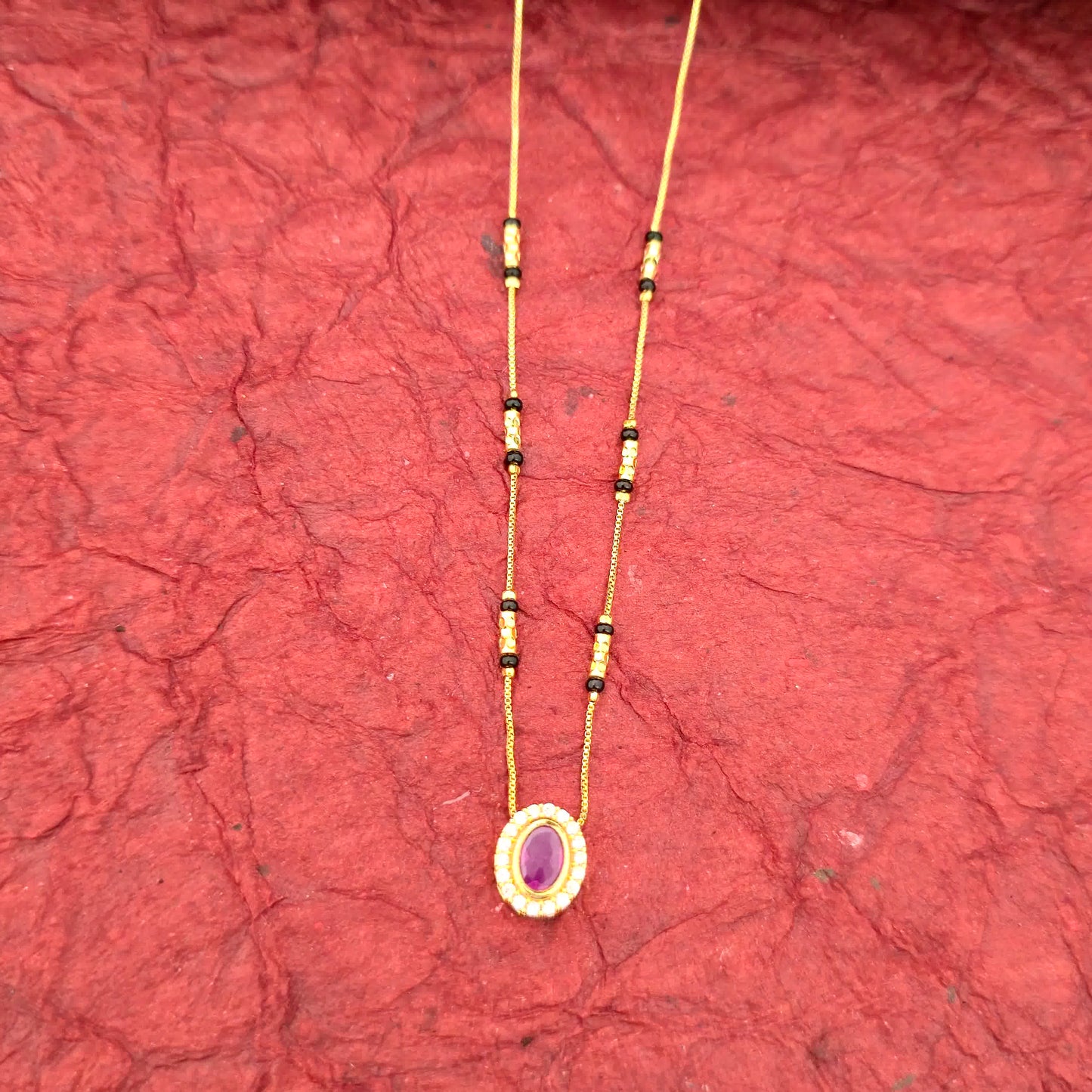 Elegant Ruby Stone Black Bead Mangalsutra Necklace for Women | Minimal Daily Wear Design