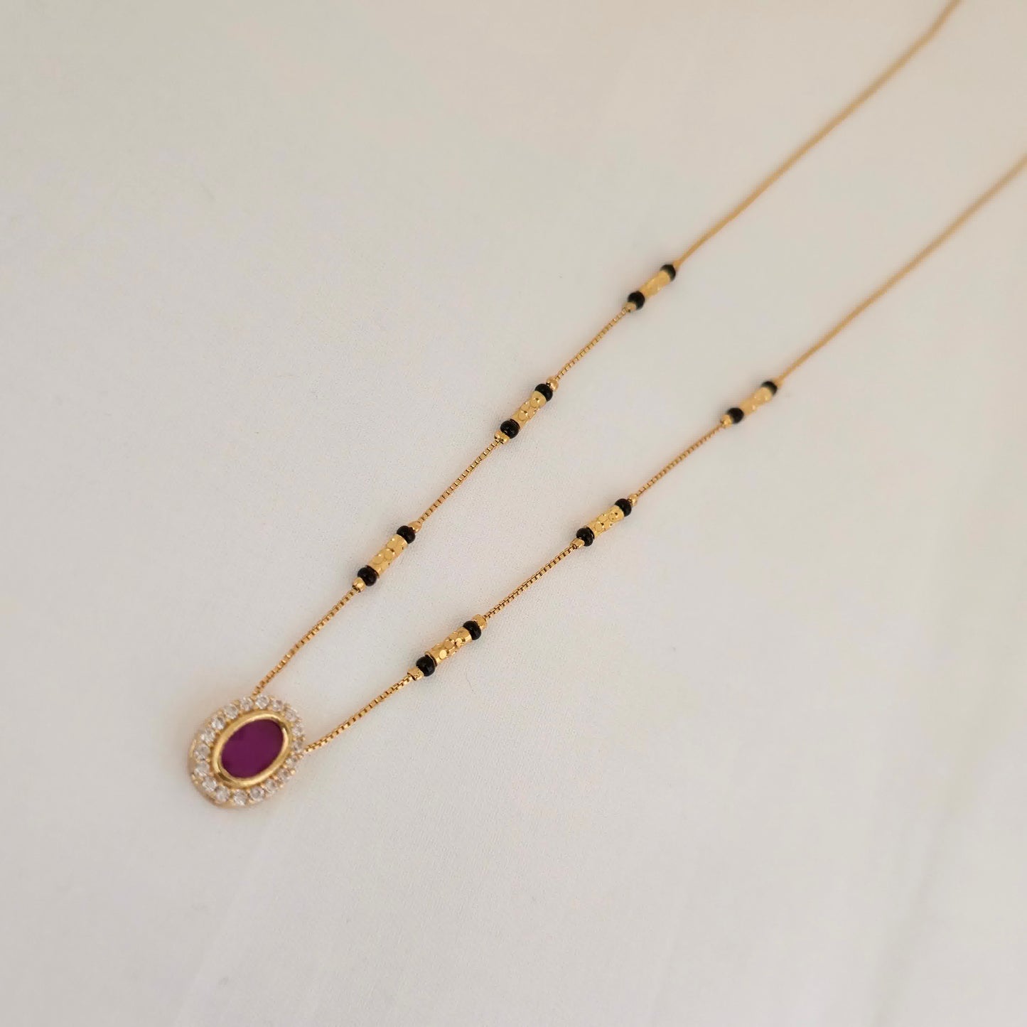 Elegant Ruby Stone Black Bead Mangalsutra Necklace for Women | Minimal Daily Wear Design