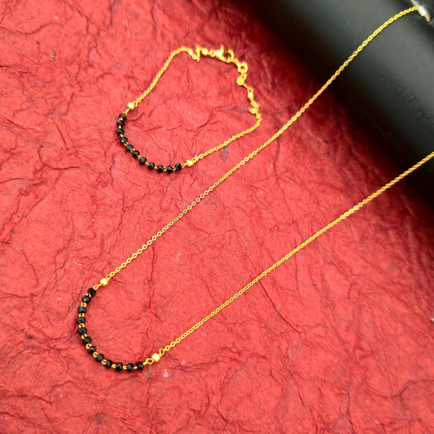 Minimal Black Bead Gold Finish Mangalsutra Necklace for Women | Elegant Daily Wear Design