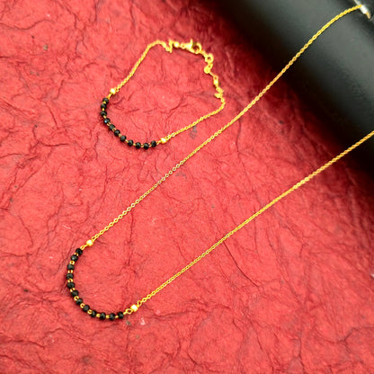 Minimal Black Bead Gold Finish Mangalsutra Necklace for Women | Elegant Daily Wear Design