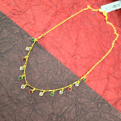 Heart Charm Dokia Necklace for Women | Multicolor Stone Gold Finish Daily Wear Necklace