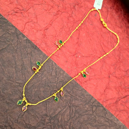 Multicolor Stone Dokia Necklace for Women | Elegant Gold Finish Minimal Necklace Design