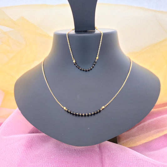 Minimal Black Bead Gold Finish Mangalsutra Necklace for Women | Elegant Daily Wear Design
