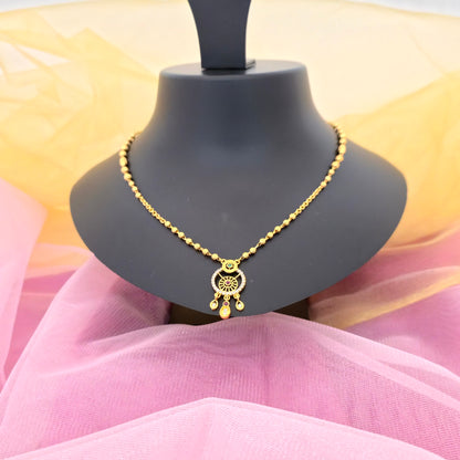Elegant Circular Pendant Dokia Necklace for Women | Gold Finish Daily Wear Chain Design