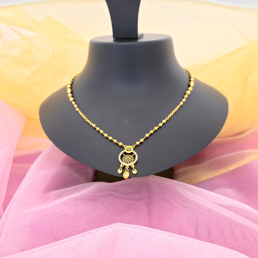 Elegant Circular Pendant Dokia Necklace for Women | Gold Finish Daily Wear Chain Design