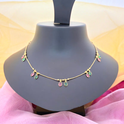 Multicolor Stone Dokia Necklace for Women | Elegant Gold Finish Minimal Necklace Design