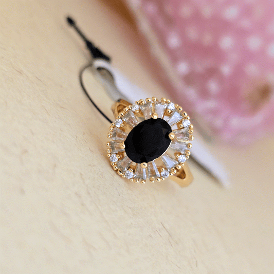 24K_Gold_Plated_AD_Zirconia_Black_Halo_Free_Size_Adjustable_Ring - Saubhagya Collection 