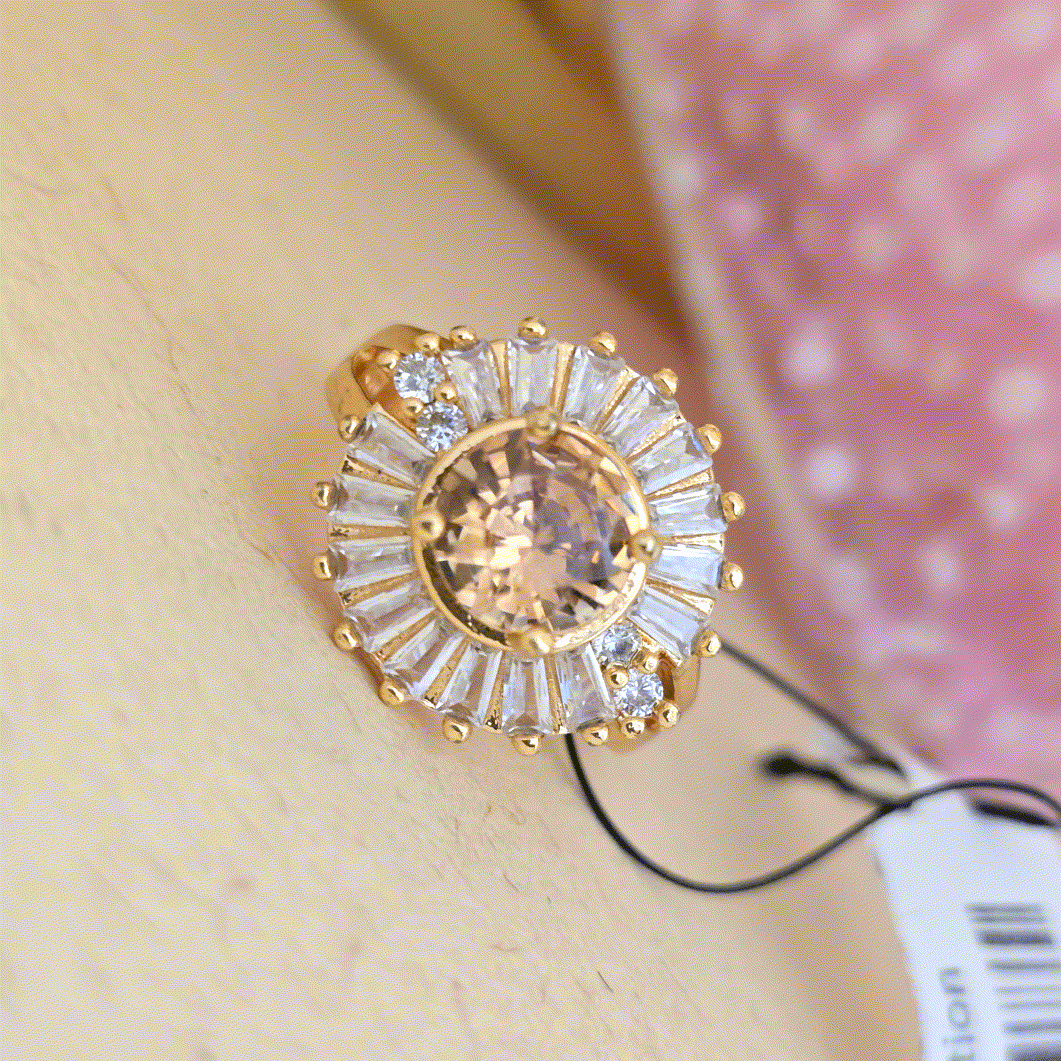 24K_Gold_Plated_AD_Zirconia_Champagne_Halo_Free_Size_Adjustable_Ring - Saubhagya Collection 