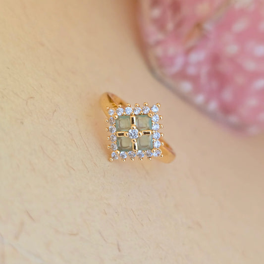 24K_Gold_Plated_AD_Zirconia_Green_Square_Free_Size_Adjustable_Ring - Saubhagya Collection 