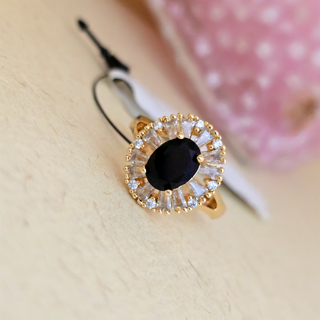 24K_Gold_Plated_Gold_Tone_Black_Stone_AD_Zirconia_Free_Size_Adjustable_Ring - Saubhagya Collection 