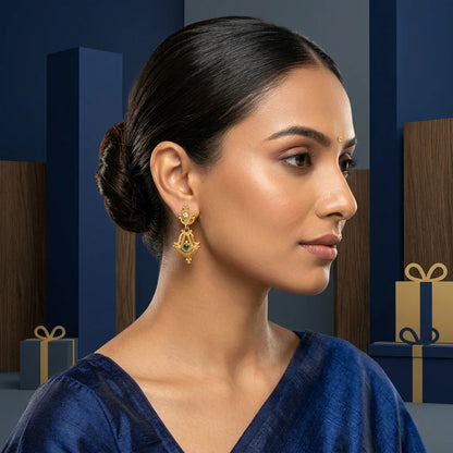 AD zirconia traditional earrings, ethnic drop earrings, gold finish earrings, designer ethnic earrings, festive earrings for women, water resistant earrings, traditional jewellery earrings