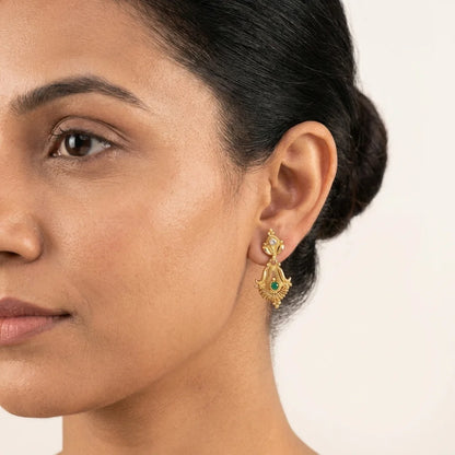 AD zirconia traditional earrings, ethnic drop earrings, gold finish earrings, designer ethnic earrings, festive earrings for women, water resistant earrings, traditional jewellery earrings