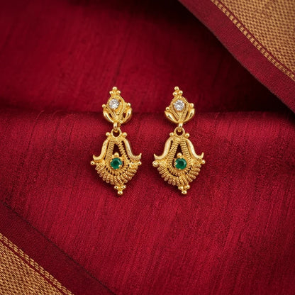 AD zirconia traditional earrings, ethnic drop earrings, gold finish earrings, designer ethnic earrings, festive earrings for women, water resistant earrings, traditional jewellery earrings