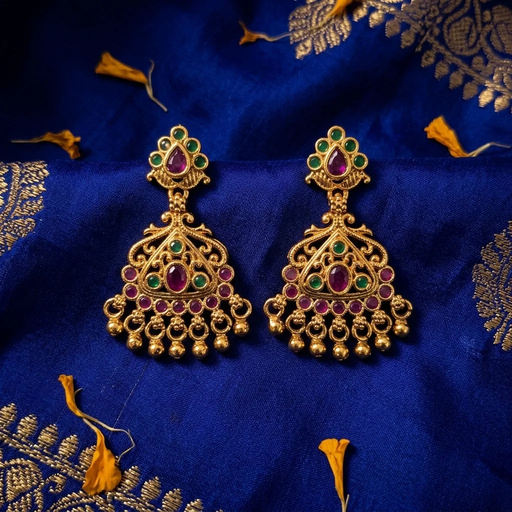 Shop elegant AD Zirconia traditional jhumka earrings with water-resistant gold finish perfect for festive wedding and ethnic styling