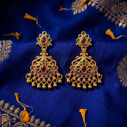 Shop elegant AD Zirconia traditional jhumka earrings with water-resistant gold finish perfect for festive wedding and ethnic styling