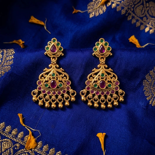 Shop elegant AD Zirconia traditional jhumka earrings with water-resistant gold finish perfect for festive wedding and ethnic styling