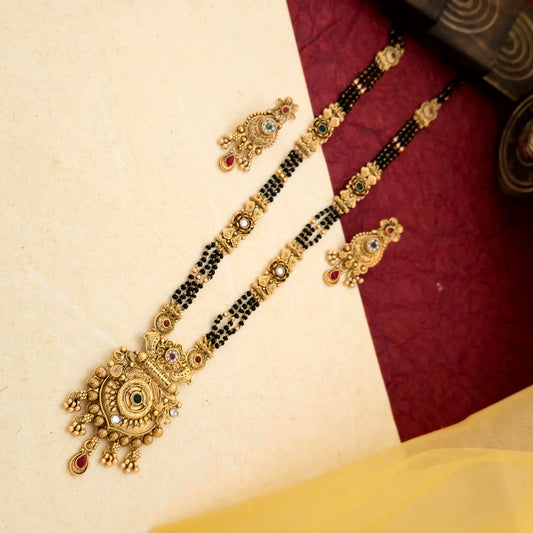 antique gold mangalsutra set, temple design mangalsutra, black bead mangalsutra with pendant, multicolor stone mangalsutra, traditional indian mangalsutra, imitation gold mangalsutra