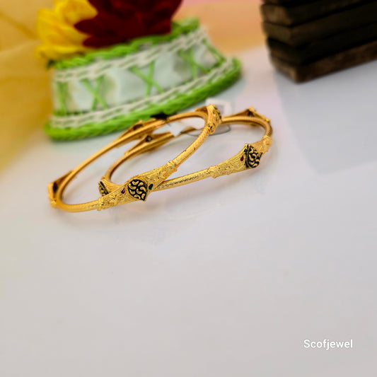 Traditional Gold-Tone Designer Bangles with Antique Black Detailing | Pair of Bangles for Women
