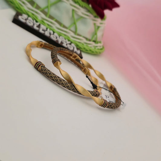Gold-Tone Designer Bangles with Antique Black Pattern | Traditional Bangles for Women