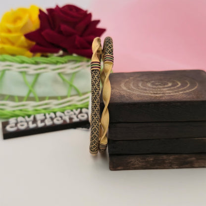 Gold-Tone Designer Bangles with Antique Black Pattern | Traditional Bangles for Women