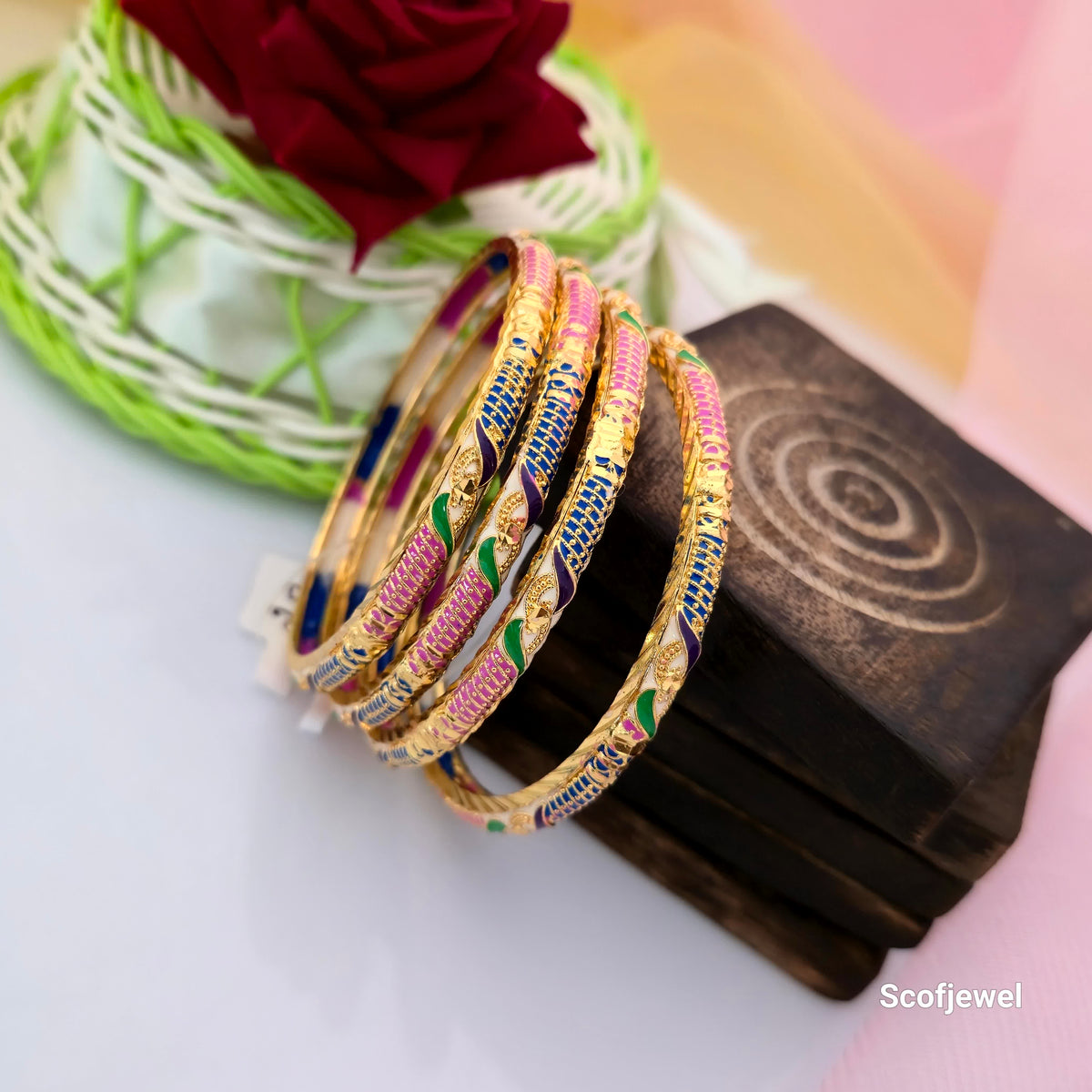 Multicolour Meenakari Bangles Set for Women | Traditional Gold-Tone Designer Bangles