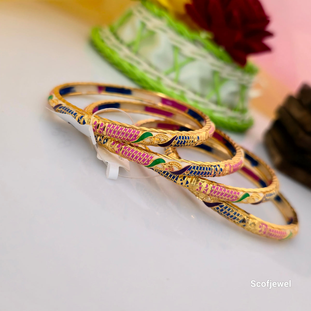 Multicolour Meenakari Bangles Set for Women | Traditional Gold-Tone Designer Bangles