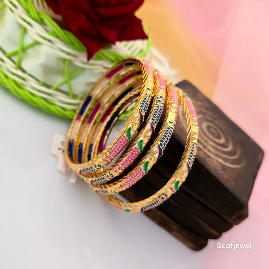 Multicolour Meenakari Bangles Set for Women | Traditional Gold-Tone Designer Bangles
