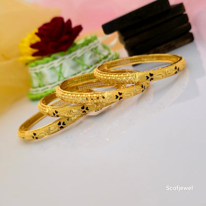 Gold-Tone Traditional Designer Bangles with Multicolour Enamel Detailing | Set of 4 Bangles for Women